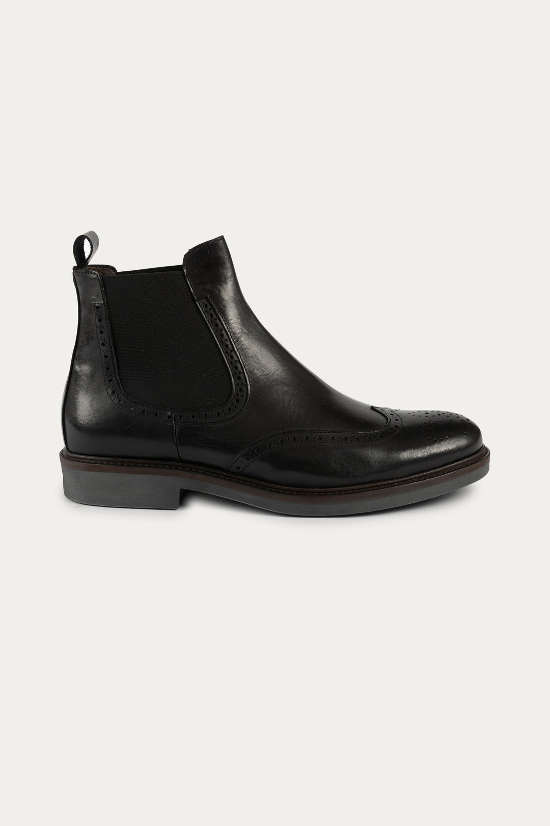 Chelsea Brogue Leather Boots in Black