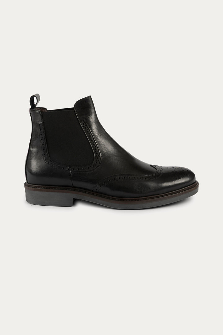 Chelsea Brogue Leather Boots in Black