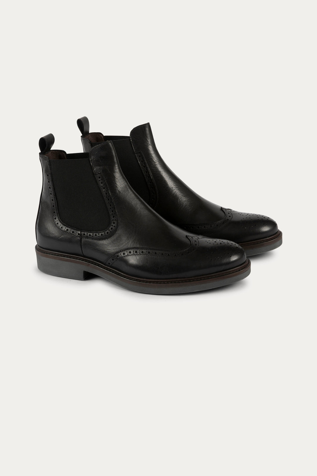 Chelsea Brogue Leather Boots in Black