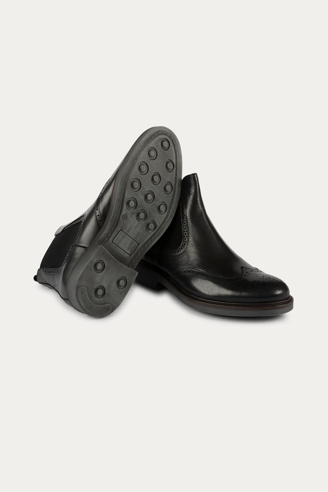 Chelsea Brogue Leather Boots in Black