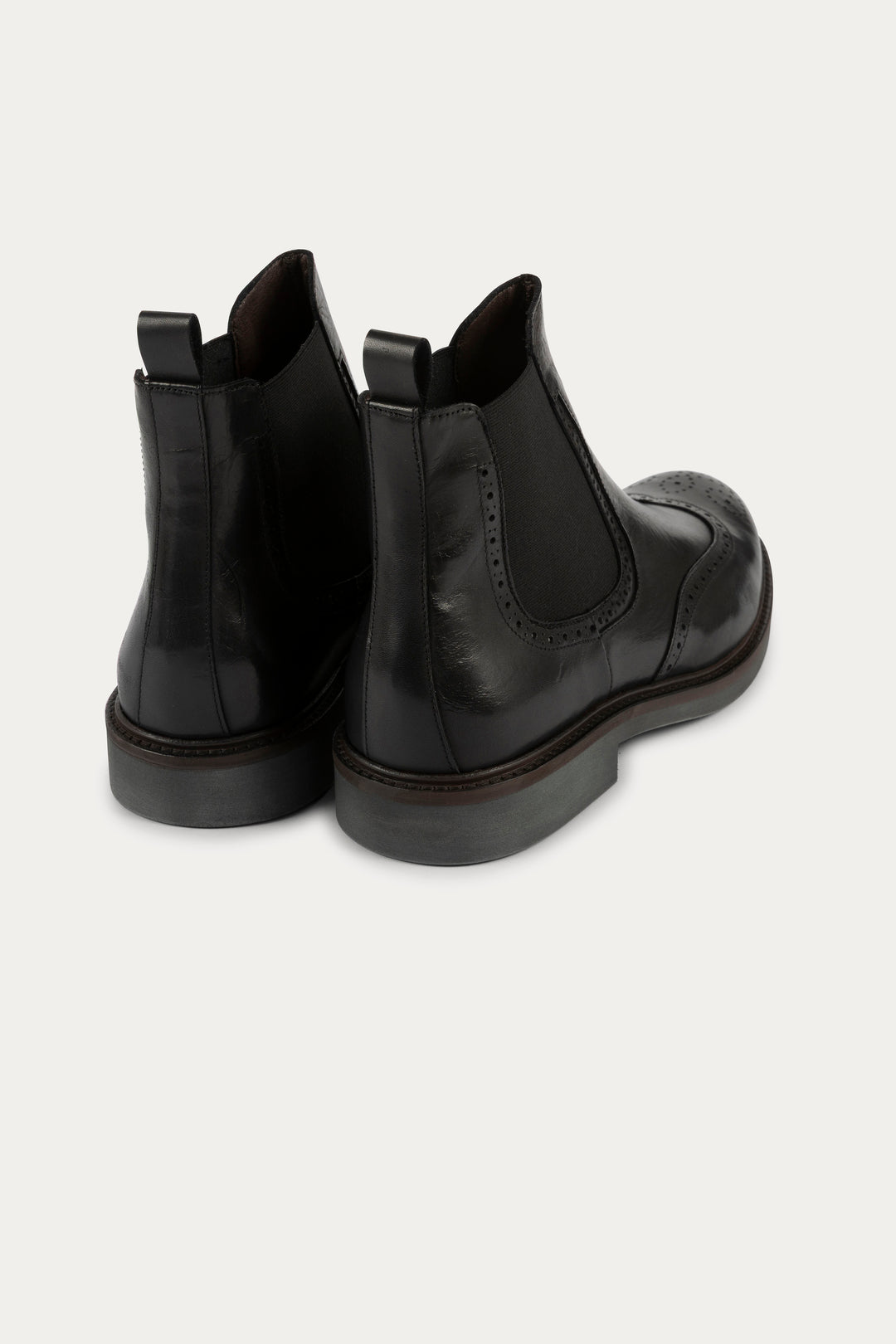 Chelsea Brogue Leather Boots in Black
