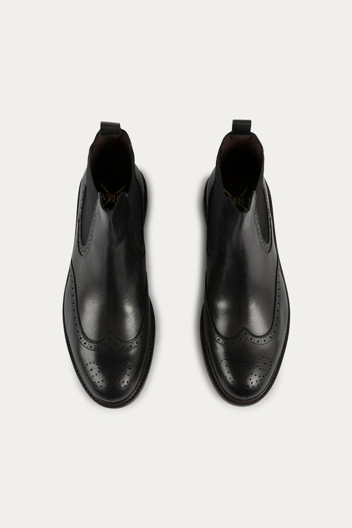 Chelsea Brogue Leather Boots in Black