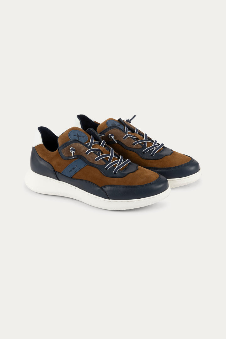 Notting Leather Trainers in Blue/Brown