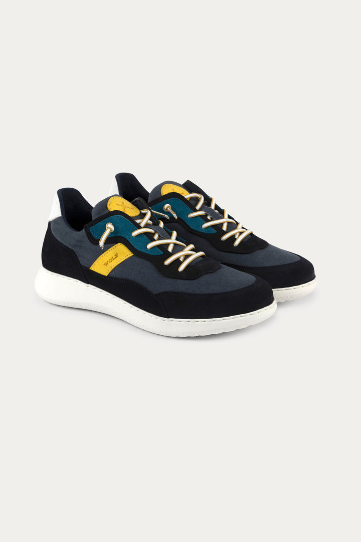 Notting Leather Trainers in Blue/Yellow