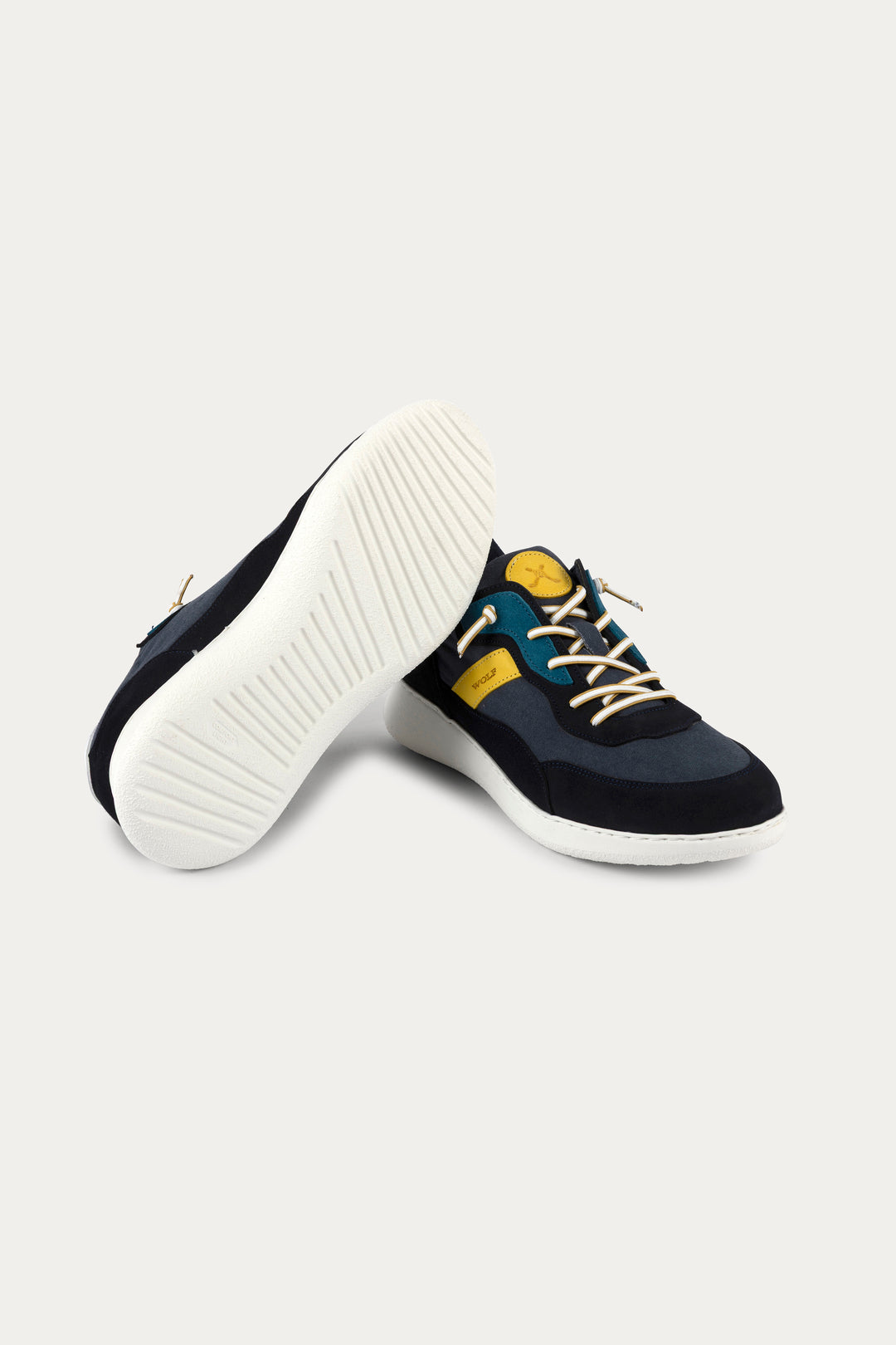 Notting Leather Trainers in Blue/Yellow