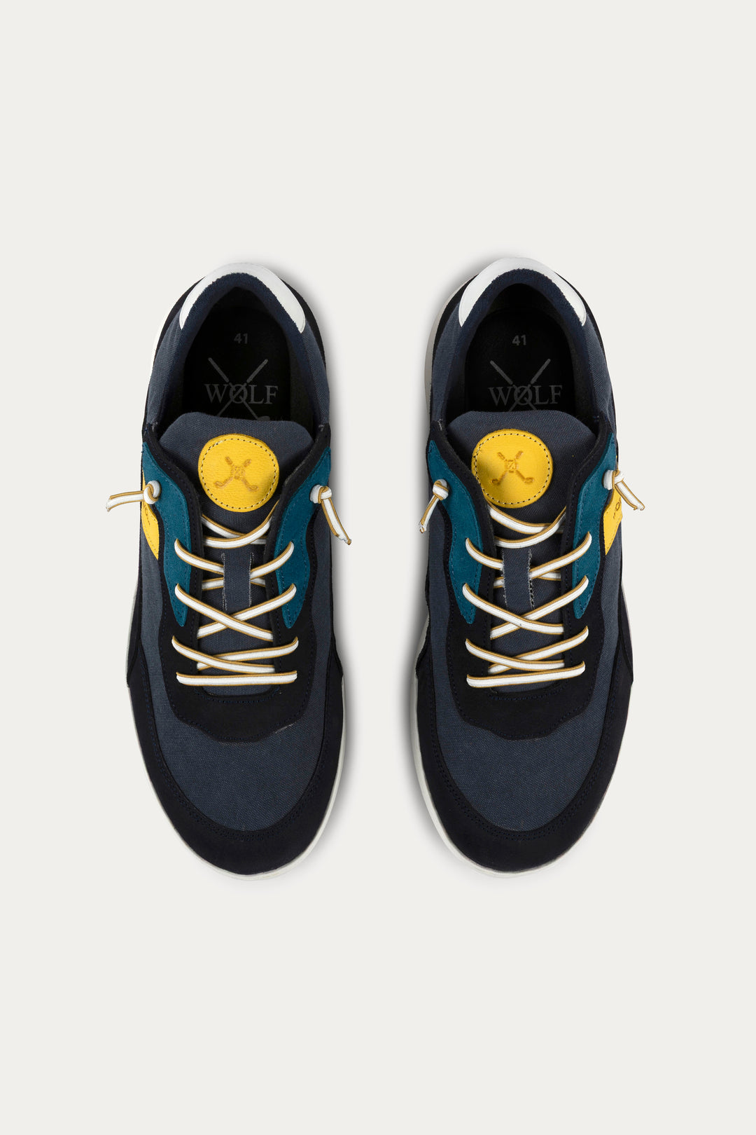 Notting Leather Trainers in Blue/Yellow