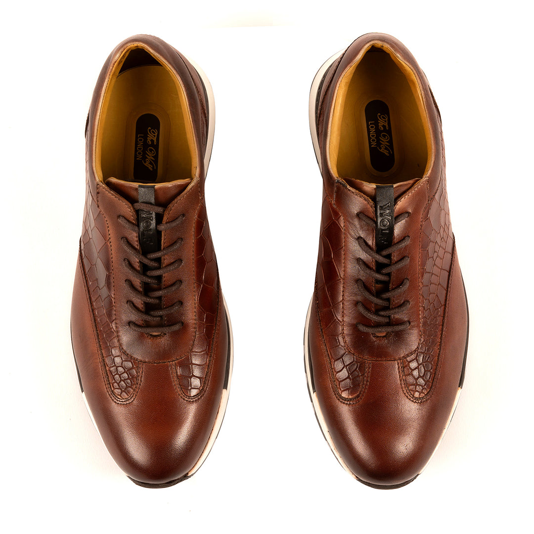 Hoxton Leather Smart Trainers in Brown
