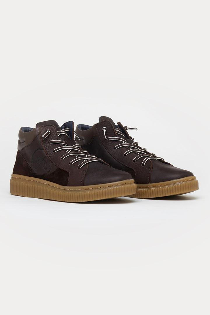 Clapham Leather High Top Trainers in Dark Brown