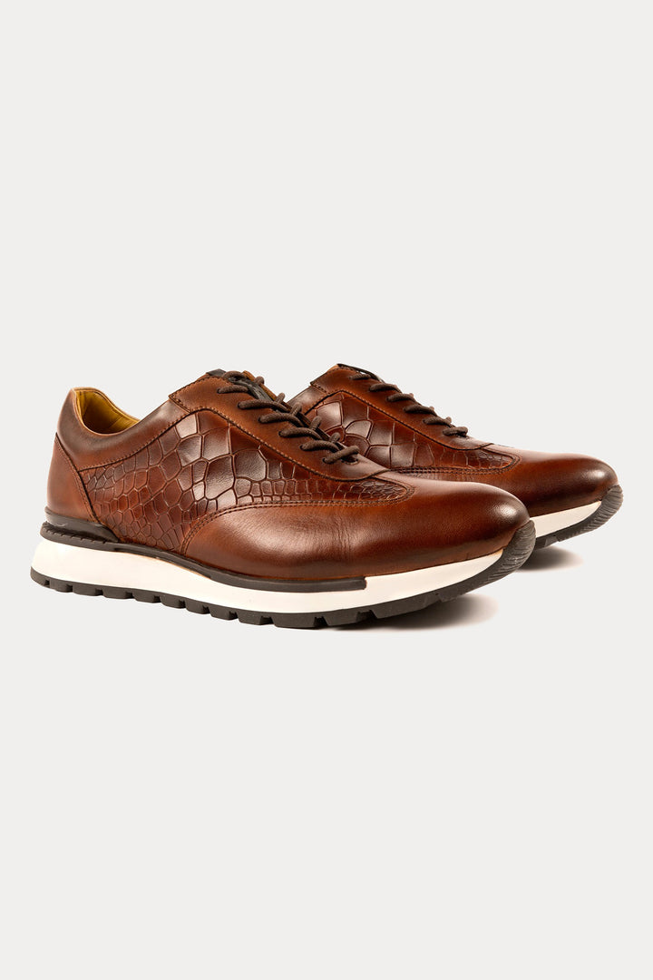 Hoxton Leather Smart Trainers in Brown