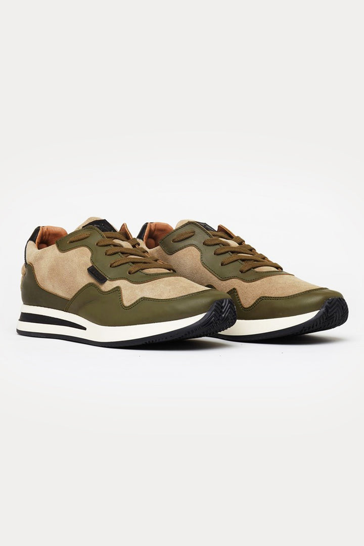 Oxford Leather Trainers in Beige/Green