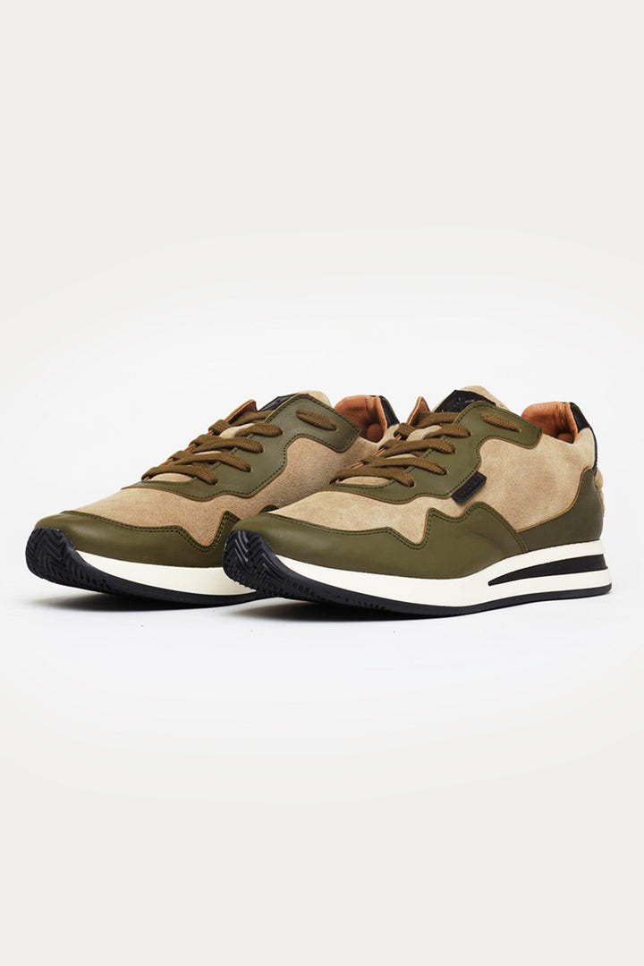Oxford Leather Trainers in Beige/Green