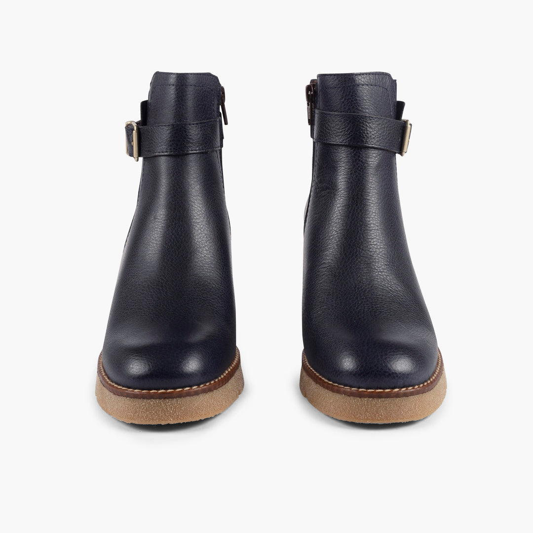 Manhattan Leather Boots in Midnight Navy