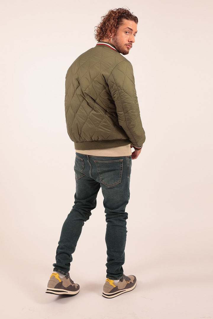 Diamond Reversible Bomber Jacket in Olive