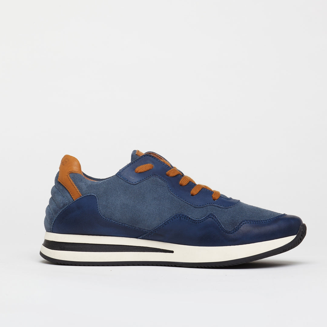 Oxford Leather Trainers in Blue/Tan
