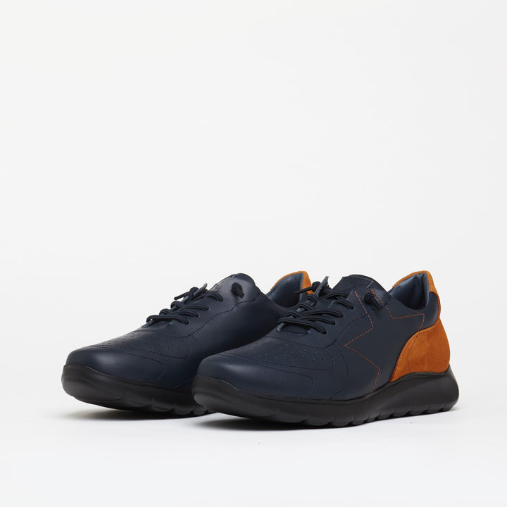 Hammersmith Leather Trainers in Navy/Tan