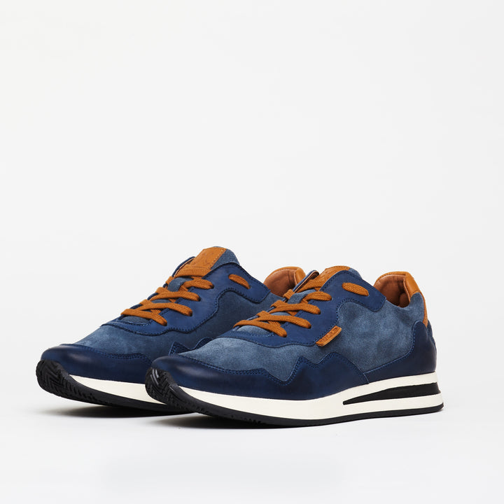 Oxford Leather Trainers in Blue/Tan